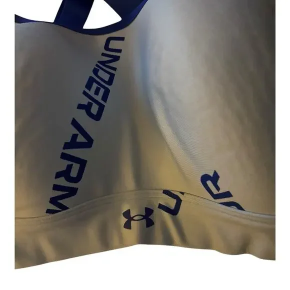 Under Armour Sports Bra 1X White Blue Logo Print High Support Padded - Picture 3 of 4